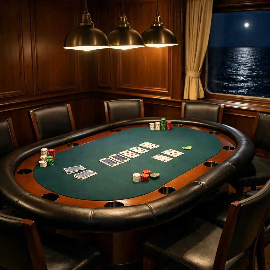 Fizyczny stół pokerowy w kameralnym Poker Roomie na statku wycieczkowym